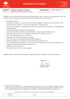 REACH / ROHS / CONFLICT MINERALS / PFAS / LATEX FREE